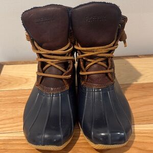 Sperry Women’s Brown Leather & Navy Waterproof Duck Boots